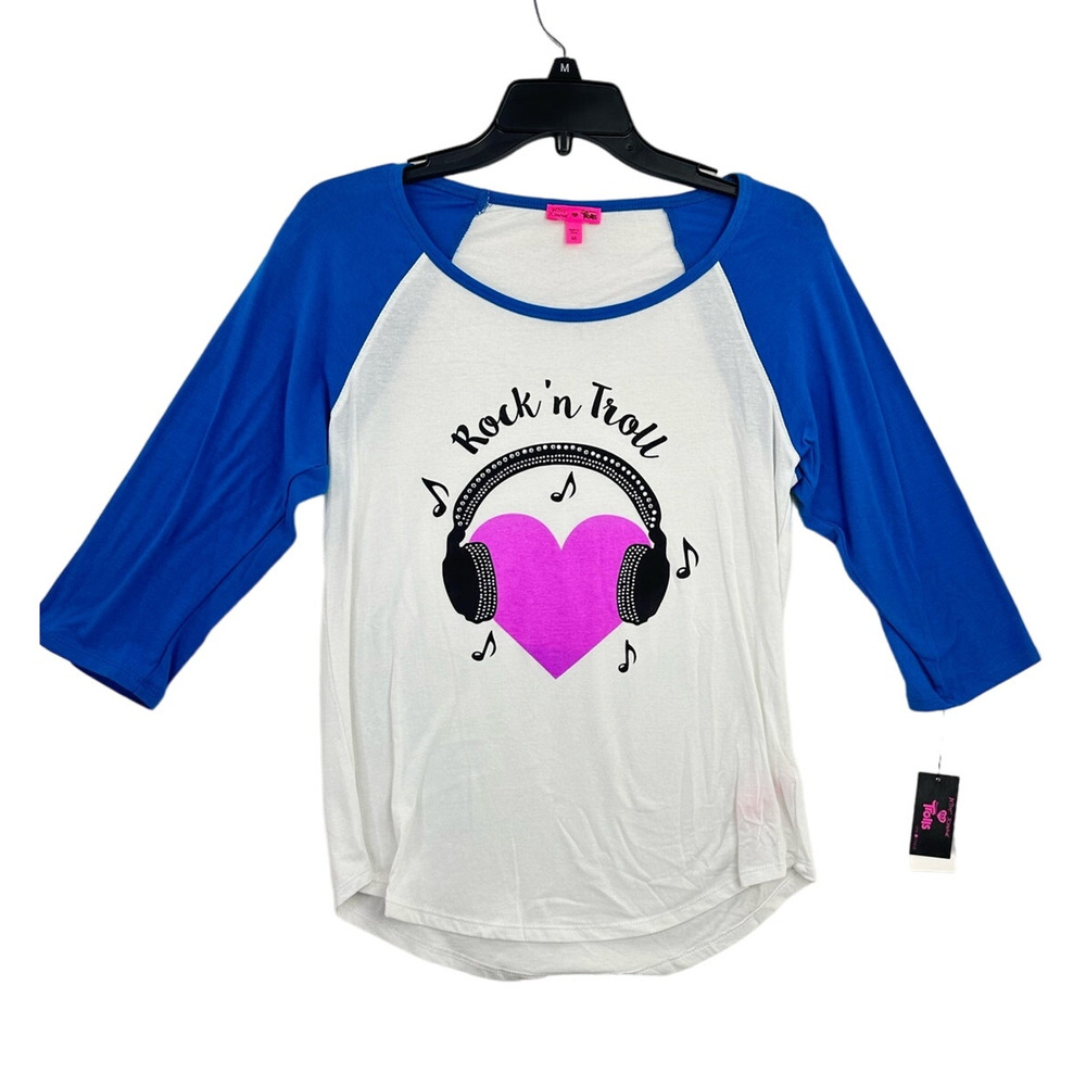 Betsey Johnson Xox Trolls Embellished Concert T-Shirt White/Blue Size S
